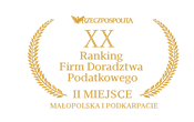  II miejsce w kategorii Największe kancelarie w regionach MAŁOPOLSKA I PODKARPACIE wg. XX Rankingu Firm Doradztwa Podatkowego Rzeczpospolitej